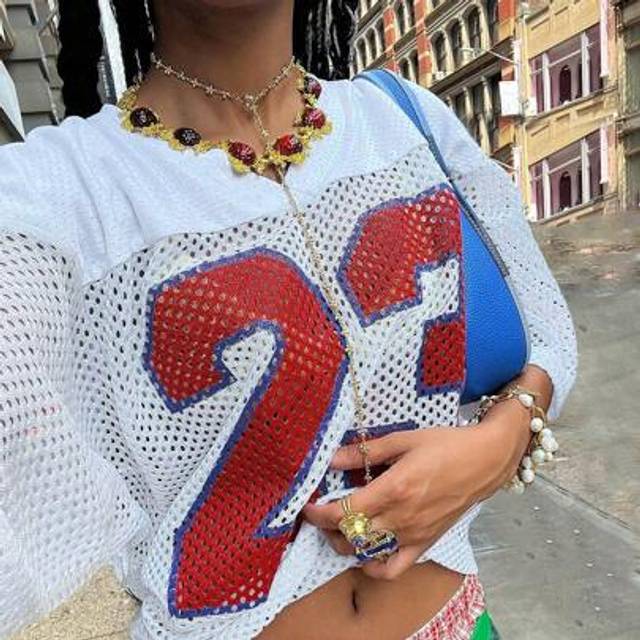 SHEIN Women&#39;s Loose Knit Mesh Fabric Numeric Print White Casual Sports Short Sleeve T-Shirt, Summer, For Birthday