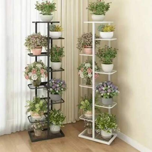 SHEIN 8-Tier 9-Pot Metal Multi-Purpose Display Rack - Indoor/Outdoor Decor Plant Shelf, Tiered Organizer For Living Room, Bedroom, Balcony - Sturdy Home Dec