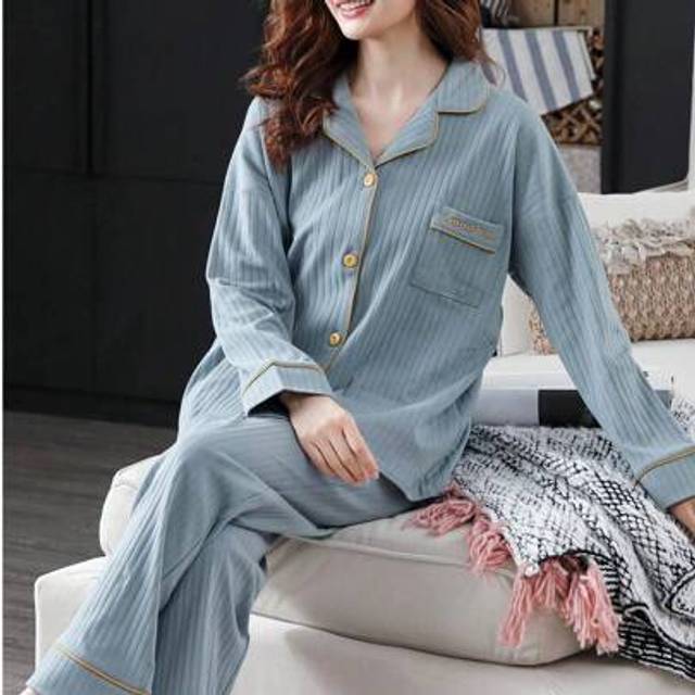 SHEIN 1 Set Women Cardigan Pajama Set, Long Sleeve Shirt & Pants, Soft And Comfortable Loungewear For Spring/Autumn ,Vacation