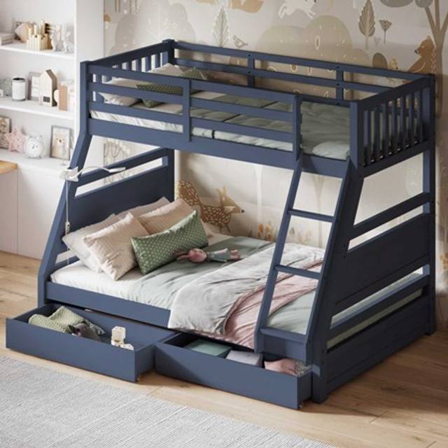 Flair Ollie Triple Bunk Bed with Drawers Navy