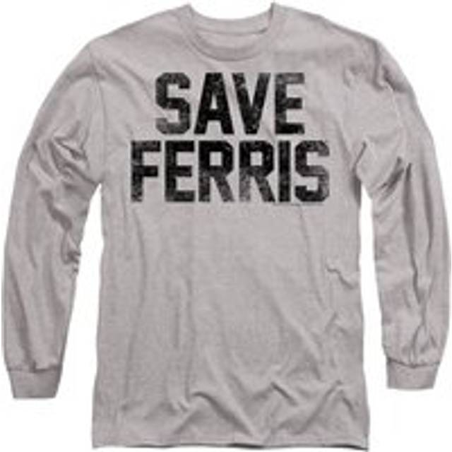 Ferris Bueller Save Ferris Mens Long Sleeve T Shirt-Athletic Heather - Light Grey
