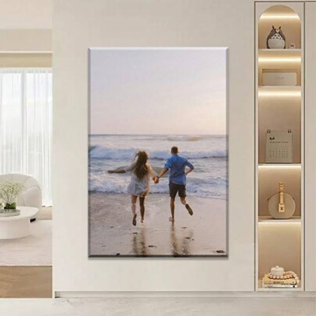 SHEIN 1Pc Custom Photo Print On Canvas With DIY Frame, Custom Picture For Wedding Day, Personalized Canvas Painting For Couple, Custom Painting Custom Poste