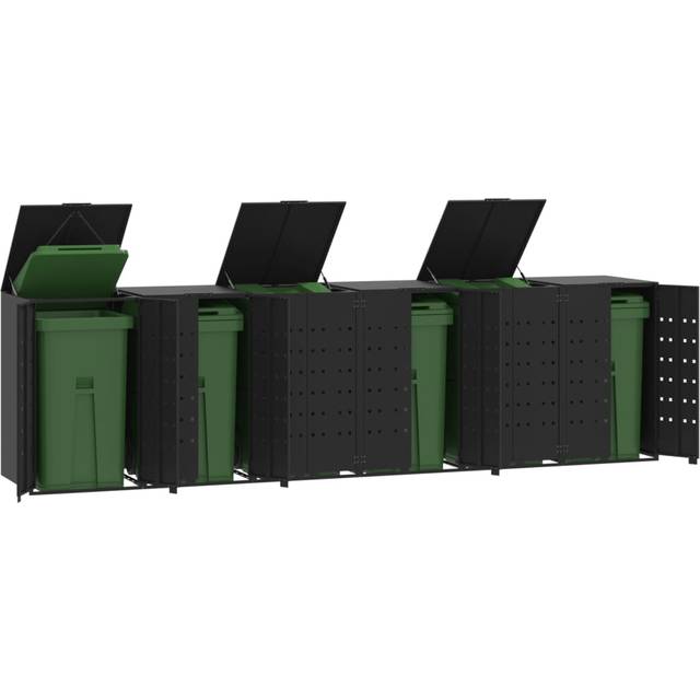 vidaXL Wheelie Bin Storage for 6 Bins Black 414x79x117 cm Steel