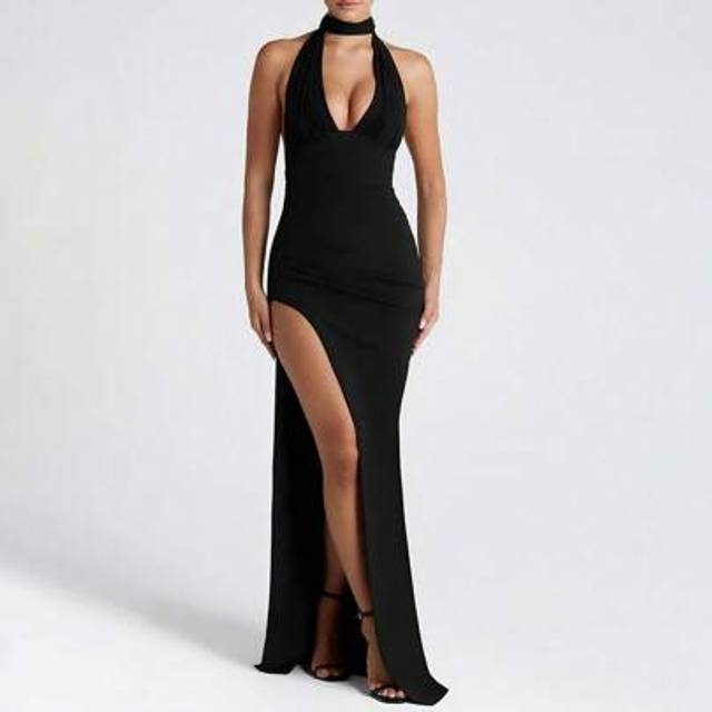 SHEIN Deep V Neck High Split Bodycon Party Club Summer Dresses, Formal, Gown, For Evening, Wedding Guest