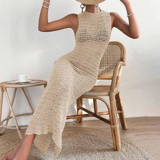 Breezaya Hollow Out Split Thigh Cover Up Dress Without Bikini,Summer Beach