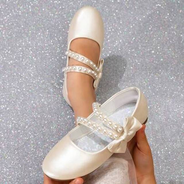 SHEIN 1 Pair Versatile Girls Pearl Decor Flat Princess Shoes, Suitable For All Seasons