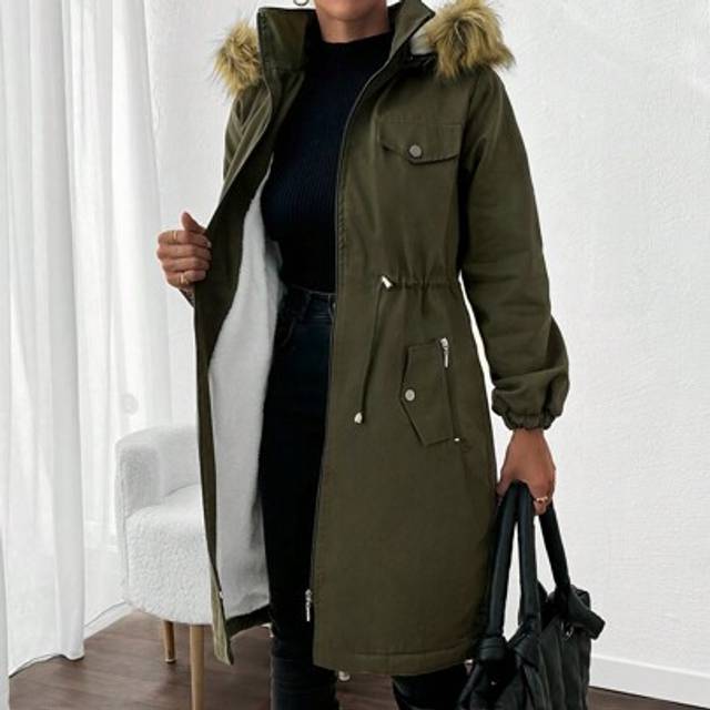 SHEIN Women&#39;s Detachable Fur Collar & Hooded Lined Coat, Parka Coat, Heavy And Thick