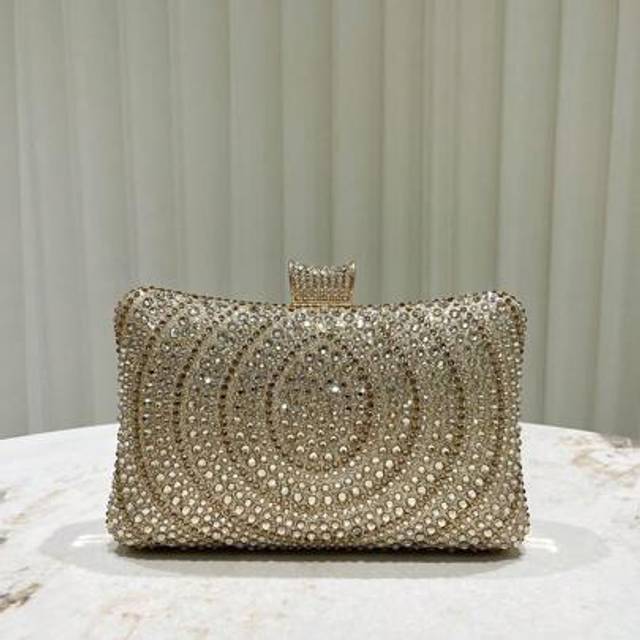 SHEIN 1pc Luxury Rhinestone Decorated Ladies Evening Bag, Elegant Clutch Purse With Detachable Chain As Shoulder Strap, Suitable For Wedding, Party, Banquet