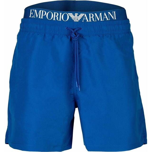Emporio Armani Bodywear Logo Double Waistband Swimshorts - Bright Blue, Bright Blue, Size S, Men