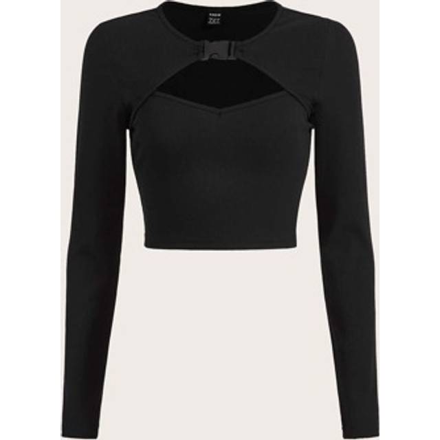 SHEIN Buckle Detail Cut Out Front Crop Tee
