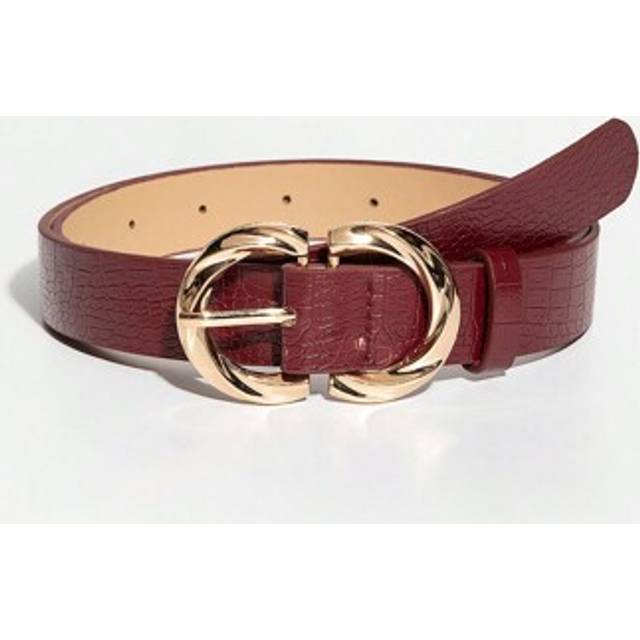 SHEIN 1pc Women&#39;s Luxury Vintage Metal Buckle Burgundy Crocodile Grain Leather Belt, Suitable For Daily Wear