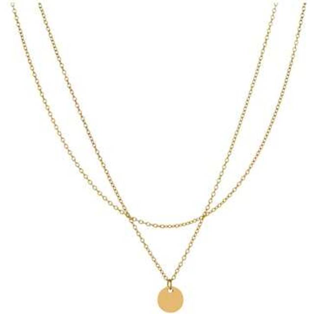 SHEIN Stainless Steel Waterproof Tarnish Resistant Gold Tone Double Layer Disc Pendant Necklace, Suitable For Women&#39;s Daily Wear