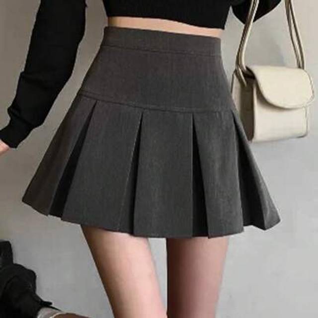 SHEIN Solid Color Casual Versatile Women Pleated A-Line Skirt