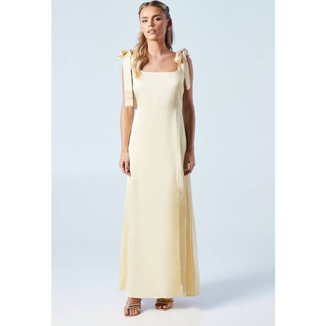 Petite Satin Tie Shoulder Midi Bridesmaid Dress - Butter - 12