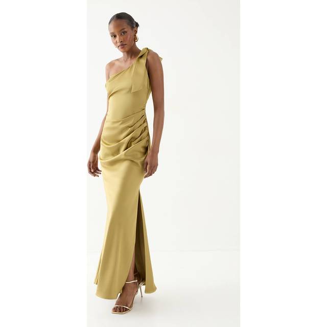 Asymmetric Shoulder Bow Detail Bridesmaid Dress - Olive - 16