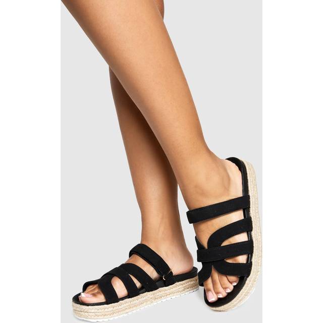 Womens Wide Fit Faux Suede Cross Strap Flatform Sandals - Black - 3, Black
