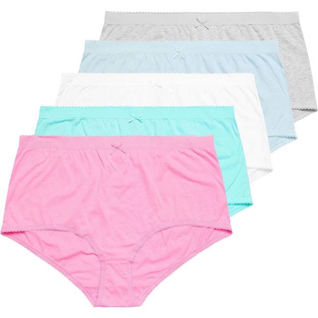 Yours 5 Pack Curve Blue Pastel Cotton High Waisted Full Briefs - 22-24
