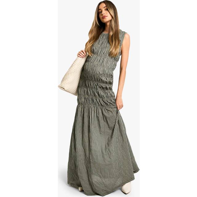 Womens Maternity Check Shirred Maxi Dress - Navy - 16, Navy