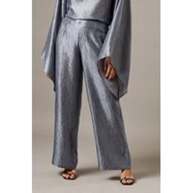 Womens Crinkle Satin Wide Leg Trousers - slate grey - Slate Grey - 10