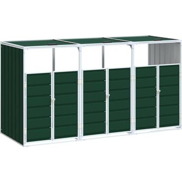 vidaXL Wheelie Bin Storage for Triple Bins Green 216x81x115 cm Steel