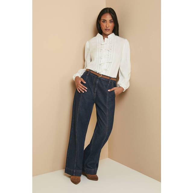 Womens Petite Pintuck Tie Front Blouse - White - 16