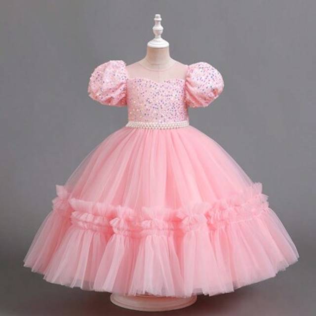 SHEIN Beaded Sequin Puffy Princess Party Dress, Suitable For Young Girls, Birthday, Wedding, Formal Occasions