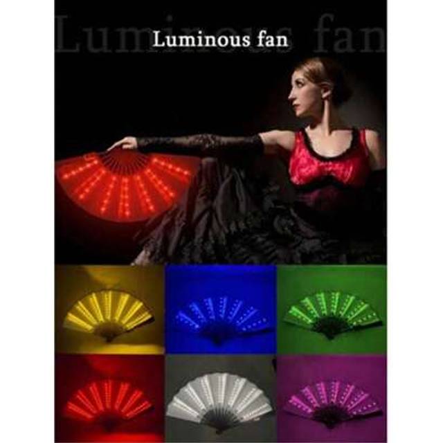 SHEIN 1pc Carnival Folding Fan LED Light Big Hand Fan Colorful Light Hand-Held Folding Fan (Including Batteries) Party Gifts, Shows, Weddings, Birthdays, Ho