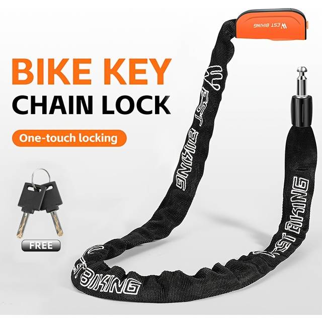 TEMU Bike Chain Lock, Heavy-duty Iron Anti-theft Bicycle Chain, Polished , Mechanical Knob Control, With Sliding Cover, Secure Button, For Mountain, Road, Electric Bikes - Black