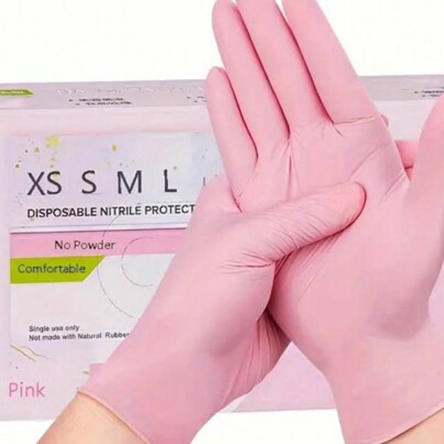 SHEIN Powder-Free Disposable Light Pink Nitrile Gloves, Suitable For Kitchen, Bathroom, Bedroom, Salon, Tattoo And More