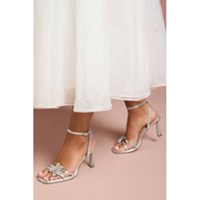 Wide Fit Taleesa Diamante Corsage Detail High Heel Platform Sandals - Silver - 4