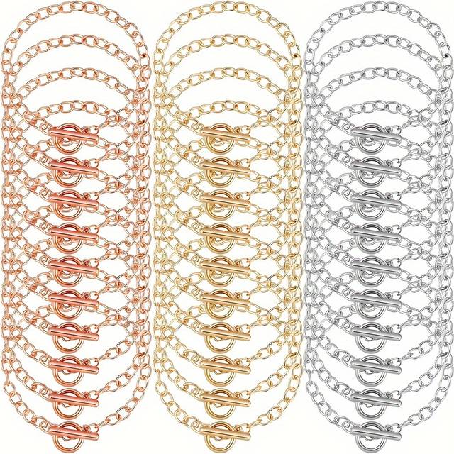 TEMU 30pcs Alloy Round Link Chain Bracelets With Ot Toggle Clasp - Making Essentials - Silvery And Rose Color Options For Accessories