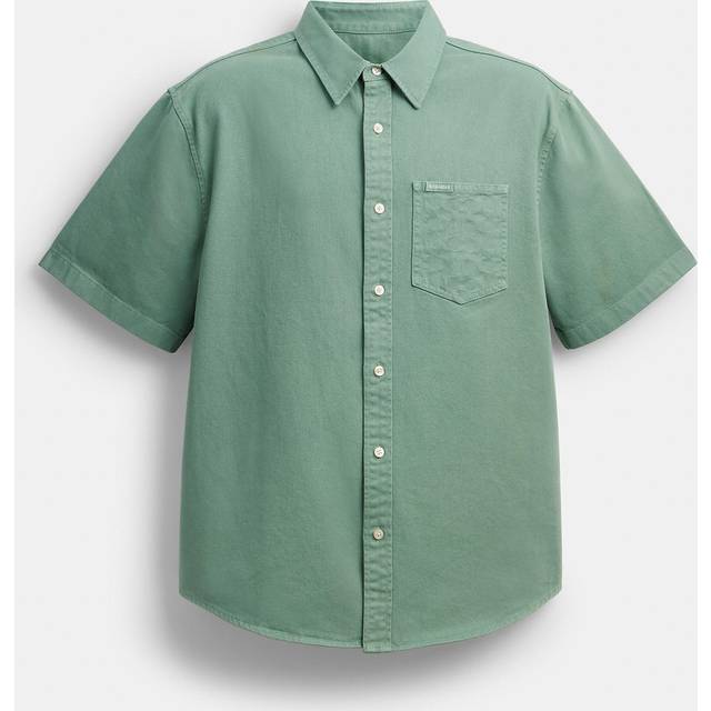 Short Sleeve Relaxed Denim Shirt - Green - 2X-Large