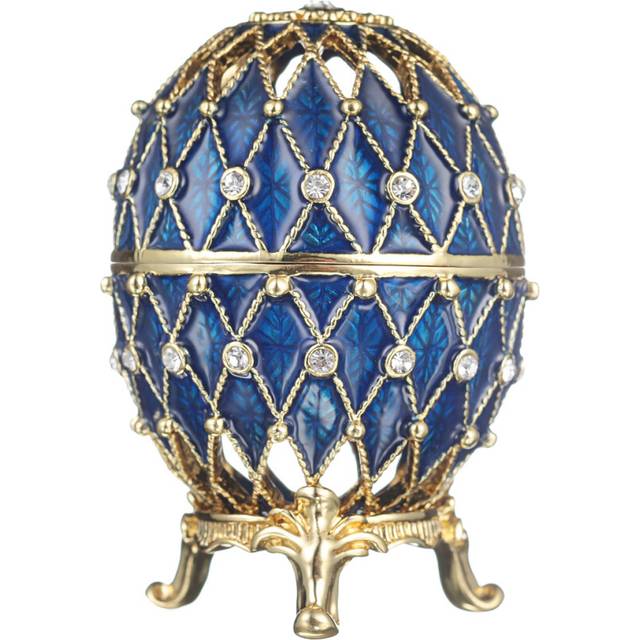 danila-souvenirs Faberge Style Carved Egg Trinket Jewel Box with Grid 7,5 cm blue
