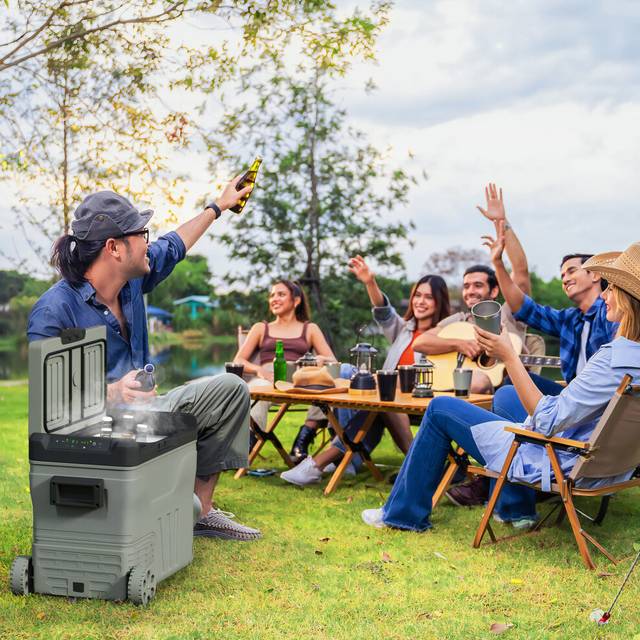 Outsunny 45L Camping Fridge Freezer Dual Zone Car Fridge, DC & AC, -20-20