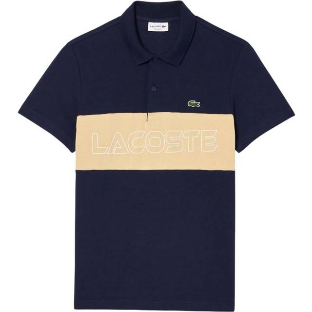 (XS, Navy/Cream) Lacoste Mens Pique Stretch Regular Polo Shirt
