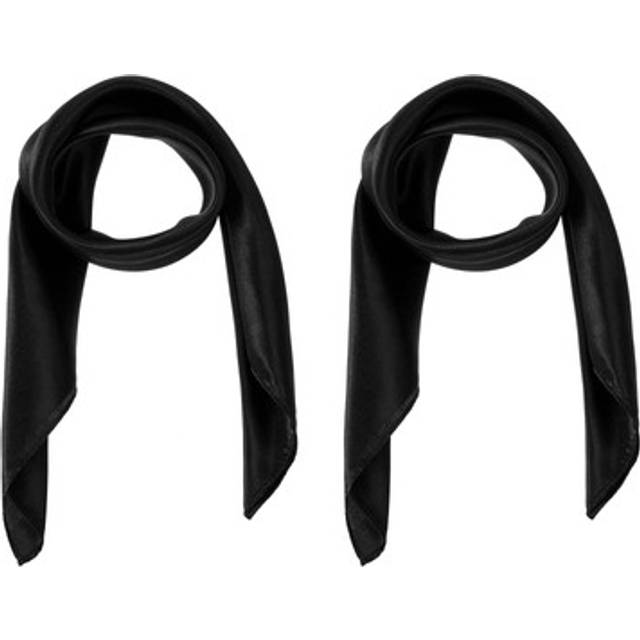 2 pcs satin neck square scarf solid color silk head scarf, black