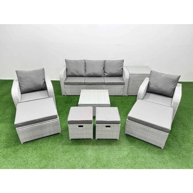 PE Rattan Lounge Sofa Set with Coffee Table Light Grey - One Size