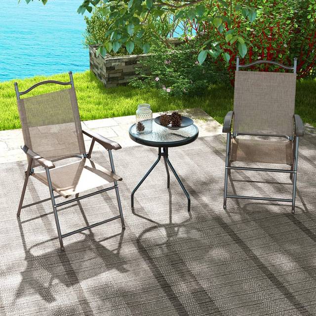 Outsunny Folding Chairs Set, Breathable Mesh Fabric Seat, Mixed Brown, Brown