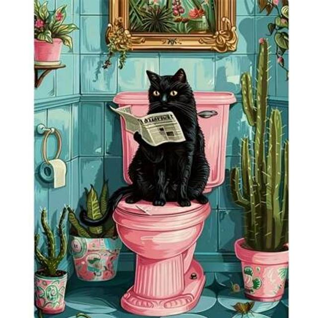 SHEIN 1pc Diamond Painting Kit, Black Cat On Toilet, Full Drill Diamond Embroidery Kit, Cross Stitch Diamond Painting Mosaic Decorative Gift, Birthday Prese