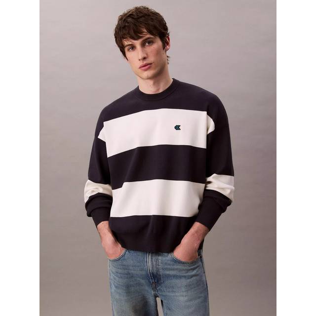 Calvin Klein Stripe Crew Neck Long Sleeve Jumper, Night Sky