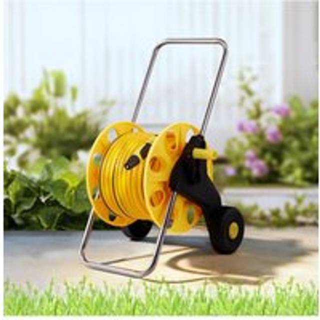 40m Garden Hose Reel Cart with Wheels - Yellow - One Size