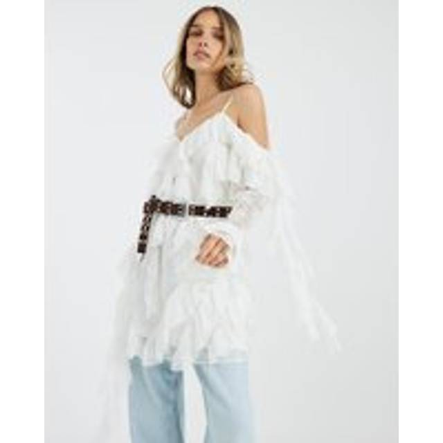 River Island Womens White Long Sleeve Lace Ruffled Mini Dress - 16