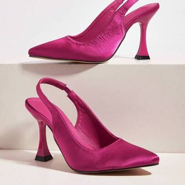 SHEIN Fuchsia Satin Pointy-Toe Stiletto Heel Ankle Strap High Heels,Fashion Women&#39;s Dress Shoes For Daily Wear, Banquet, Party