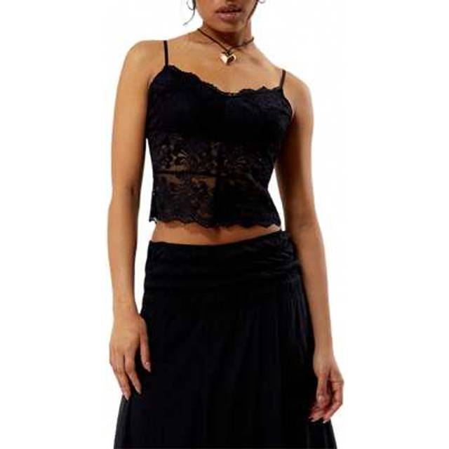 SHEIN Women&#39;s Summer Lace Camisoles Spaghetti Straps Lace Flower Solid Show Navel Slim Fit Crop Tank Tops