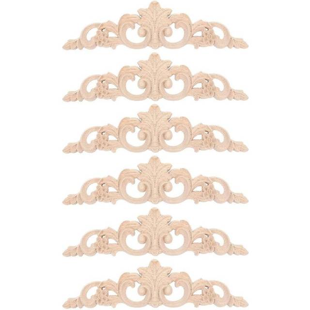 6pcs Onlay Wood Mouldings Wood Applique Wood Decal Carved Unpainted