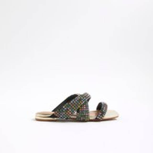 River Island Womens Multi Colour Embellished Twisted Flat Sandals - Beige - 7