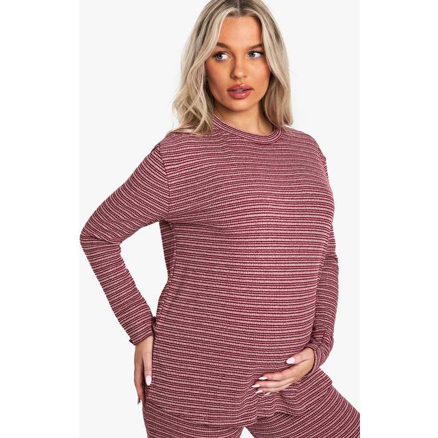 Womens Maternity Rib Stripe Oversized T-Shirt - Red - 16