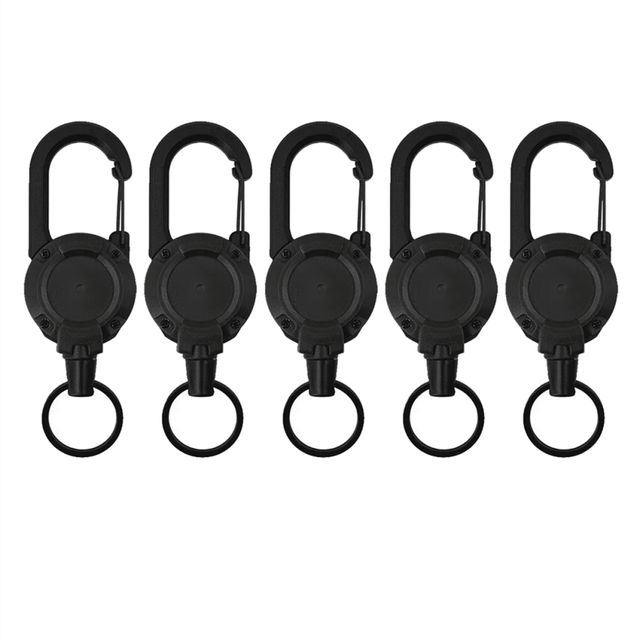 5PCS Outdoor Retractable Wire Rope Keychain Reel Key Chain with Steel Cable Ring Tool