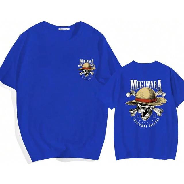 (Blue, 4XL) Anime Harajuku printed T-shirt teen loose street T-shirt gothic round neck short sleeve shirt summer T-shirt tops