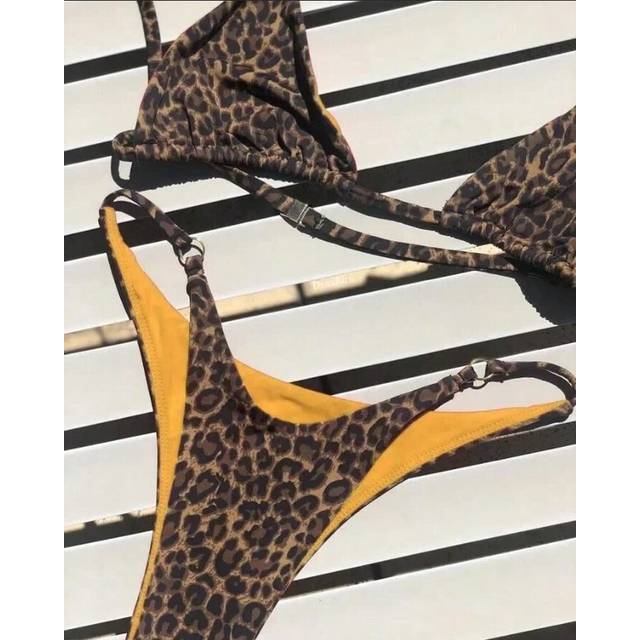 (yellow leopard, L) High Cut Micro Bikini Women Leopard Bandage Push Up Swimsuit Sexy Bathing Suit Padded Thong Swimwear Biquini Trajes De BaÃ±o 2024